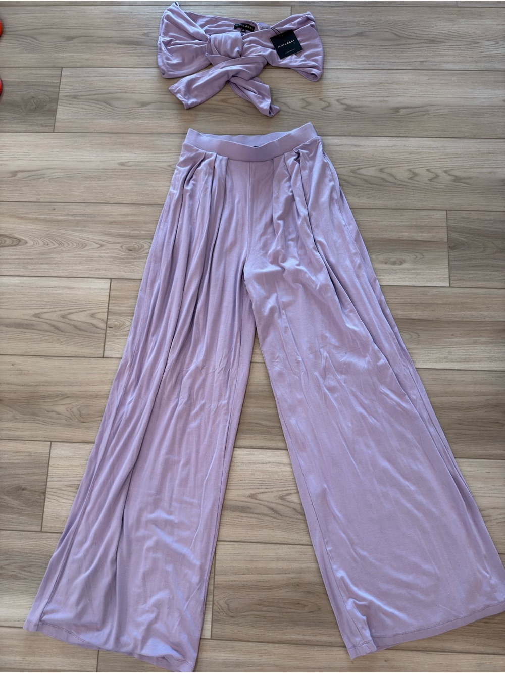 JLUXLABEL Lavender Wide-Leg Palazzo Pants with Matching Wrap Top